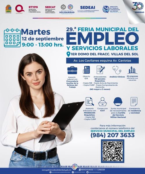 Se invita a Feria Municipal de Empleo y Servicios Laborales – H. Ayuntamiento de Solidaridad